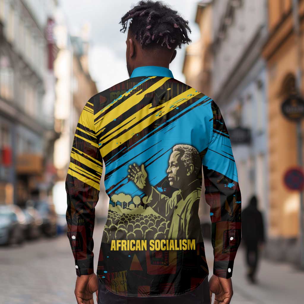 Julius Nyerere Long Sleeve Button Shirt Ujamaa African Socialism Text and Bold Striped Pattern - African Pride