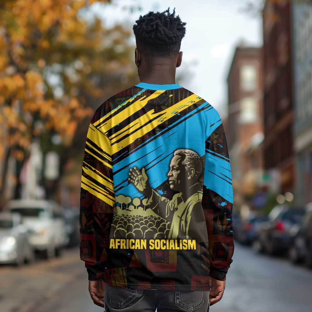 Julius Nyerere Long Sleeve Shirt Ujamaa African Socialism Text and Bold Striped Pattern - African Pride