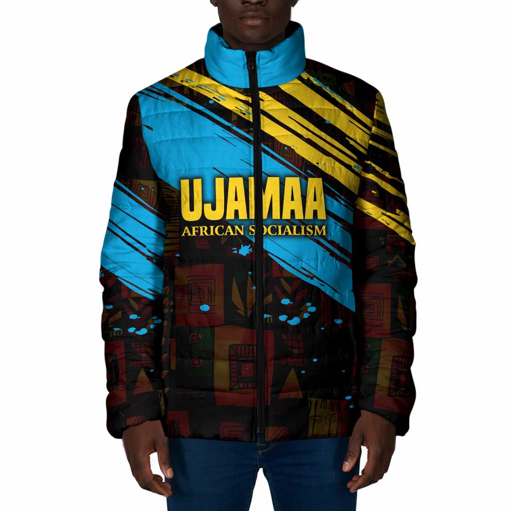 Julius Nyerere Padded Jacket Ujamaa African Socialism Text and Bold Striped Pattern - African Pride
