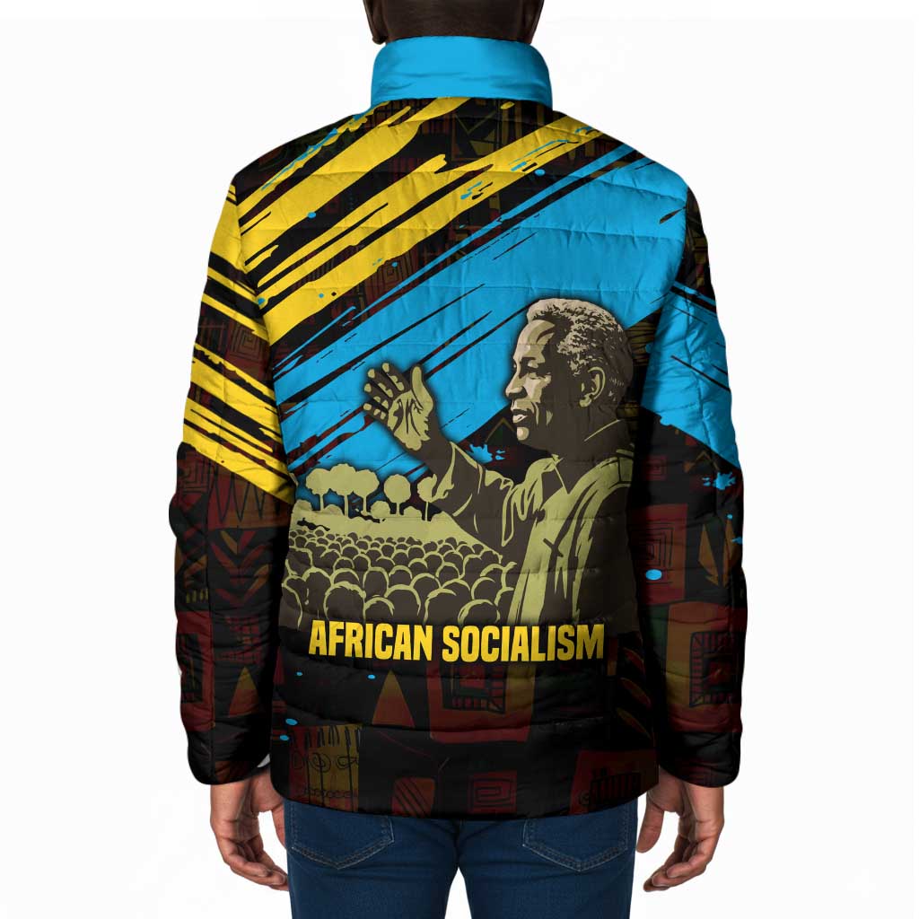 Julius Nyerere Padded Jacket Ujamaa African Socialism Text and Bold Striped Pattern - African Pride