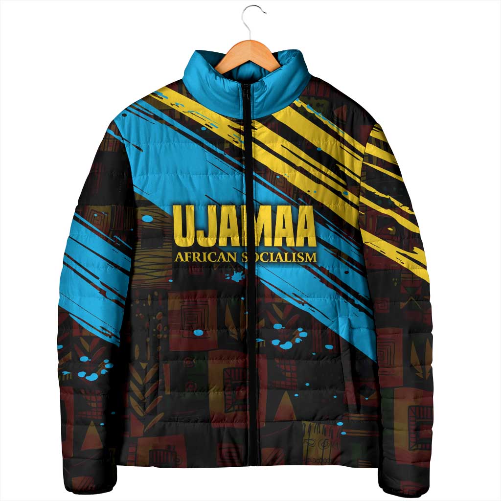 Julius Nyerere Padded Jacket Ujamaa African Socialism Text and Bold Striped Pattern - African Pride