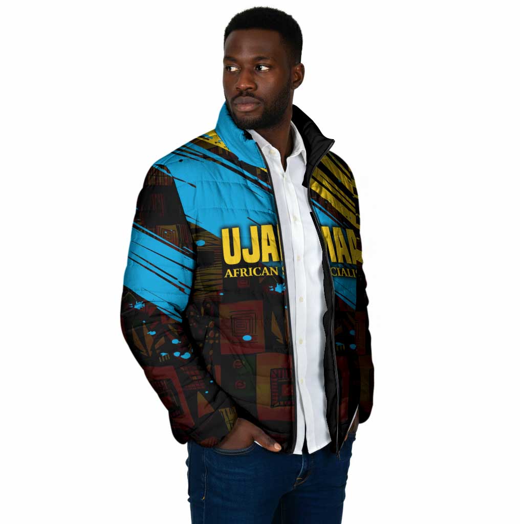 Julius Nyerere Padded Jacket Ujamaa African Socialism Text and Bold Striped Pattern - African Pride