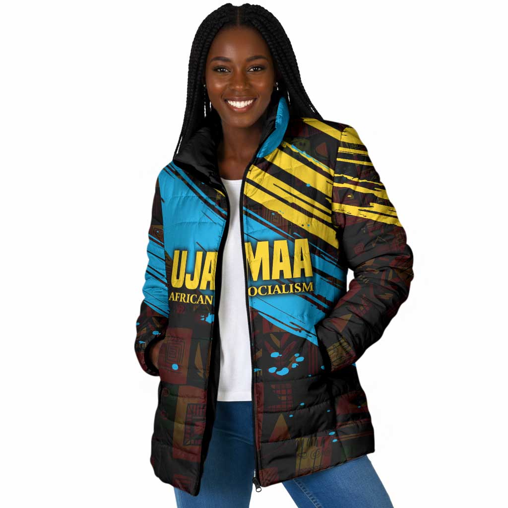 Julius Nyerere Padded Jacket Ujamaa African Socialism Text and Bold Striped Pattern - African Pride