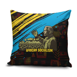 Julius Nyerere Pillow Cover Ujamaa African Socialism Text and Bold Striped Pattern - African Pride