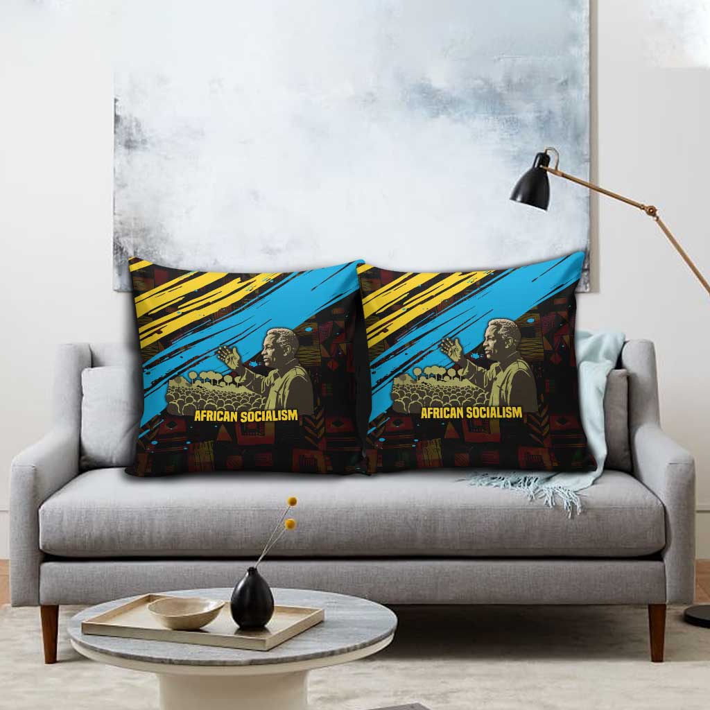 Julius Nyerere Pillow Cover Ujamaa African Socialism Text and Bold Striped Pattern - African Pride