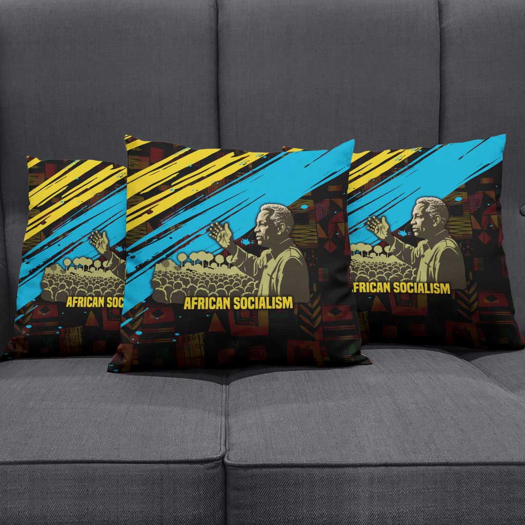 Julius Nyerere Pillow Cover Ujamaa African Socialism Text and Bold Striped Pattern - African Pride