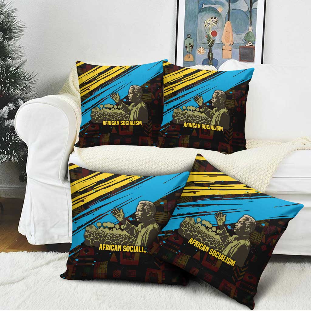 Julius Nyerere Pillow Cover Ujamaa African Socialism Text and Bold Striped Pattern - African Pride