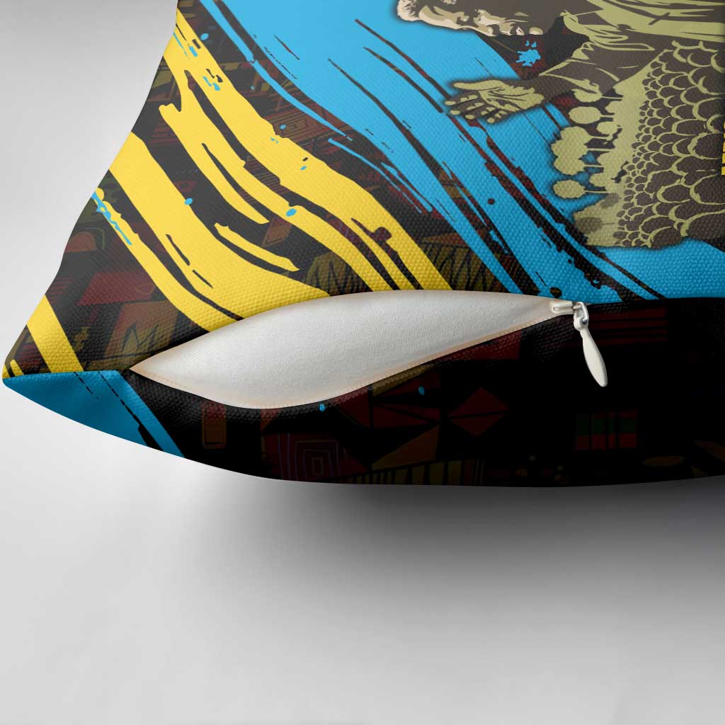 Julius Nyerere Pillow Cover Ujamaa African Socialism Text and Bold Striped Pattern - African Pride
