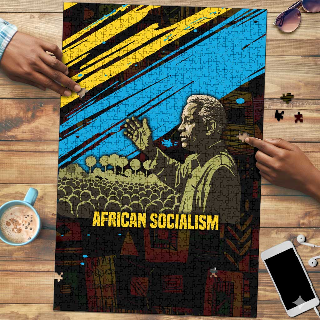 Julius Nyerere Puzzle Ujamaa African Socialism Text and Bold Striped Pattern - African Pride
