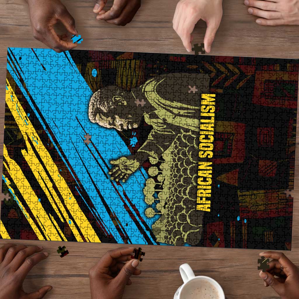 Julius Nyerere Puzzle Ujamaa African Socialism Text and Bold Striped Pattern - African Pride