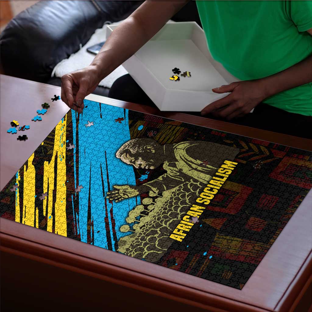 Julius Nyerere Puzzle Ujamaa African Socialism Text and Bold Striped Pattern - African Pride