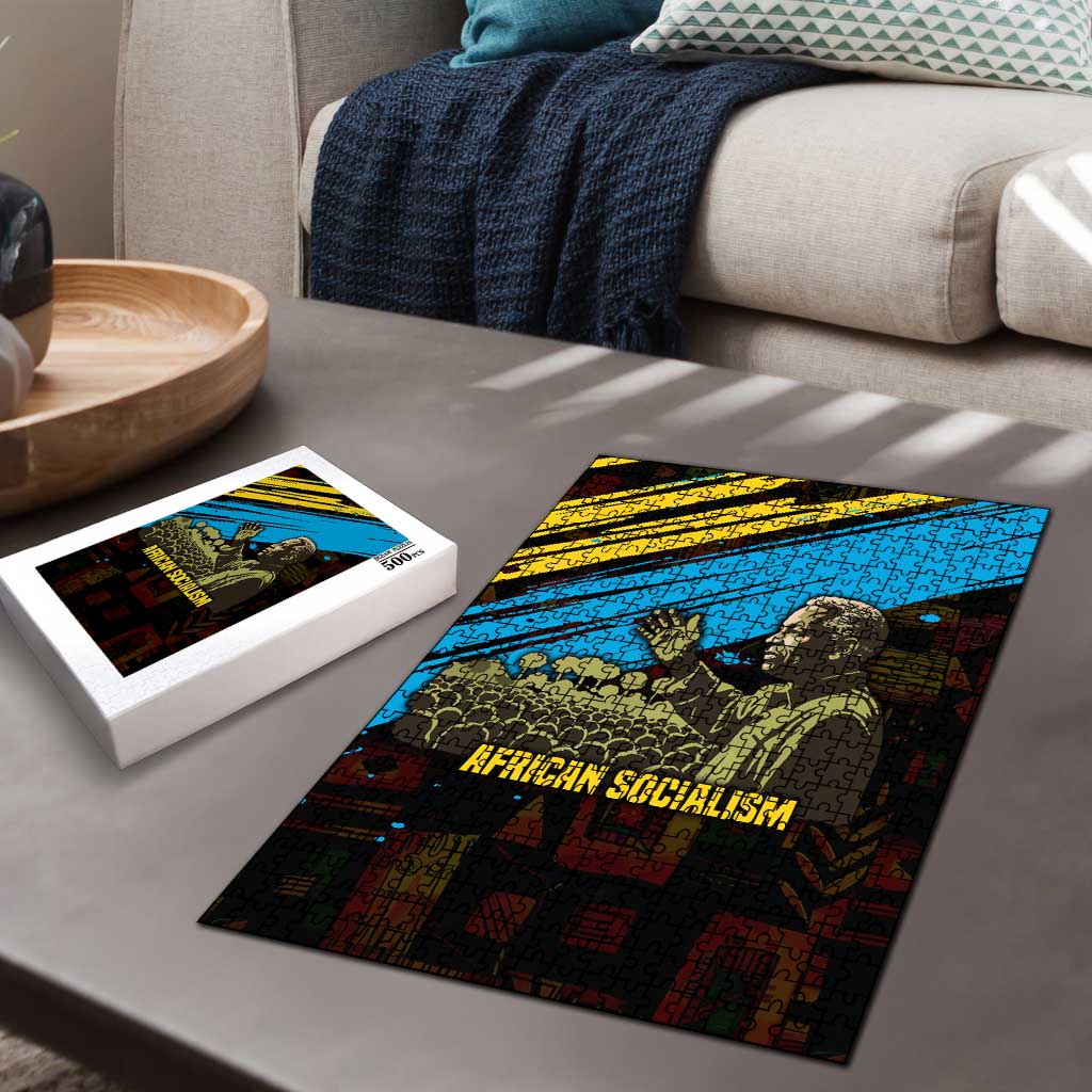 Julius Nyerere Puzzle Ujamaa African Socialism Text and Bold Striped Pattern - African Pride