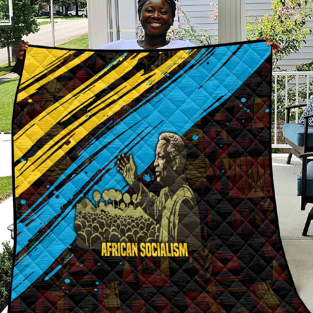 Julius Nyerere Quilt Ujamaa African Socialism Text and Bold Striped Pattern - African Pride