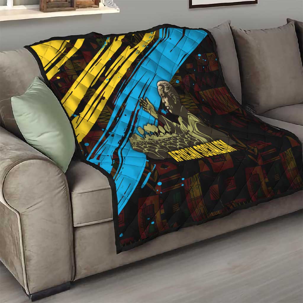 Julius Nyerere Quilt Ujamaa African Socialism Text and Bold Striped Pattern - African Pride