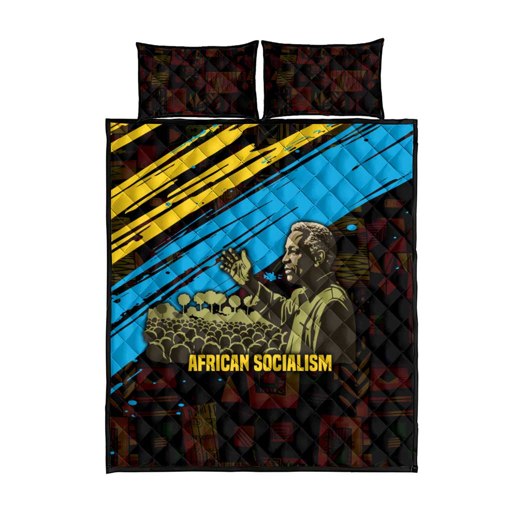 Julius Nyerere Quilt Bed Set Ujamaa African Socialism Text and Bold Striped Pattern - African Pride