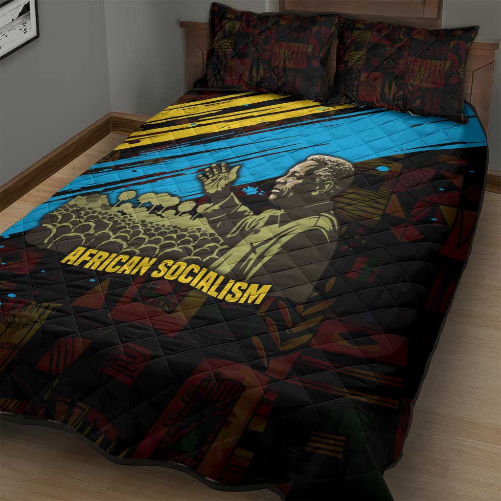 Julius Nyerere Quilt Bed Set Ujamaa African Socialism Text and Bold Striped Pattern - African Pride