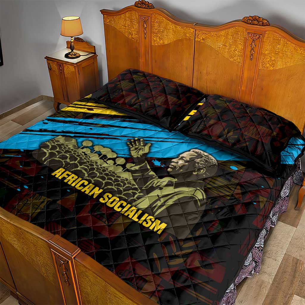 Julius Nyerere Quilt Bed Set Ujamaa African Socialism Text and Bold Striped Pattern - African Pride