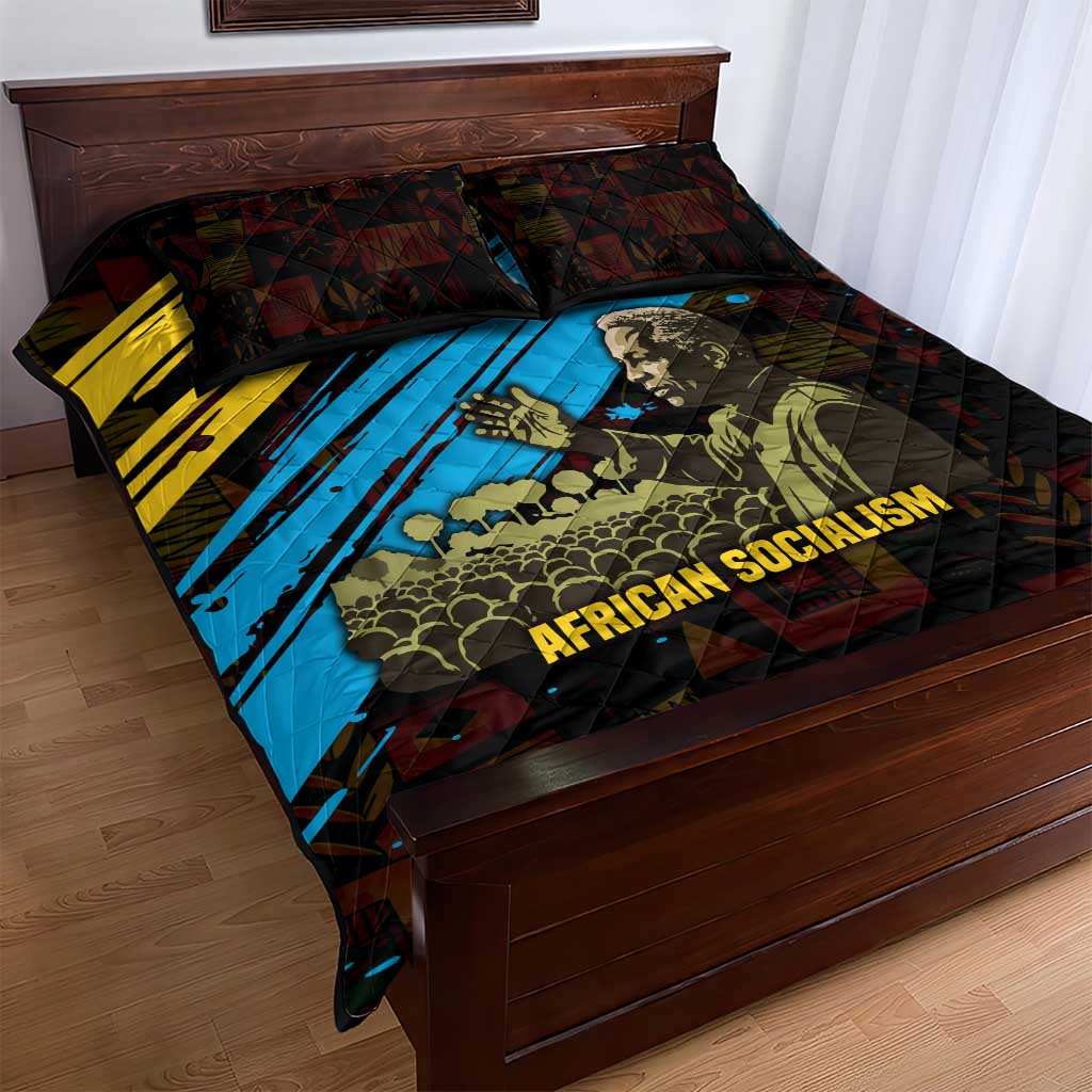 Julius Nyerere Quilt Bed Set Ujamaa African Socialism Text and Bold Striped Pattern - African Pride