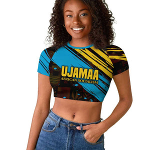 Julius Nyerere Raglan Cropped T shirt Ujamaa African Socialism Text and Bold Striped Pattern - African Pride