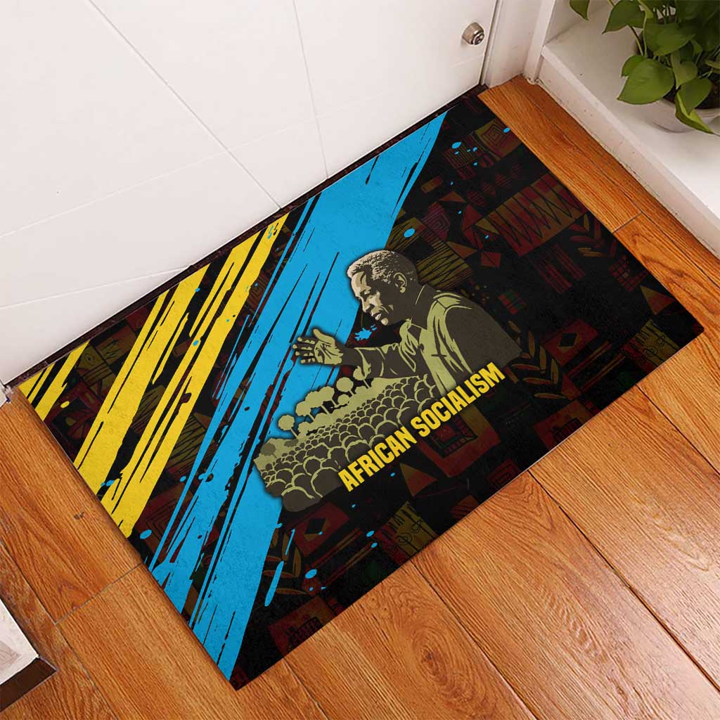 Julius Nyerere Rubber Doormat Ujamaa African Socialism Text and Bold Striped Pattern - African Pride