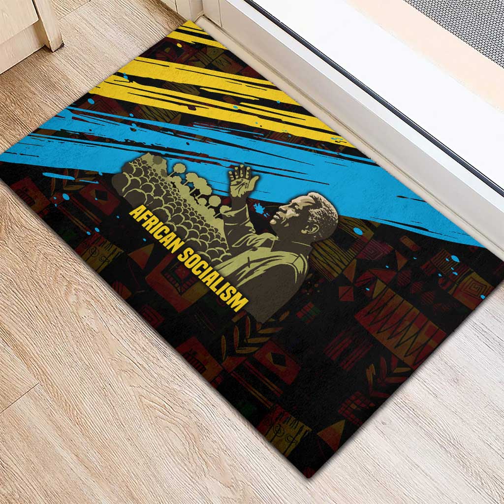 Julius Nyerere Rubber Doormat Ujamaa African Socialism Text and Bold Striped Pattern - African Pride