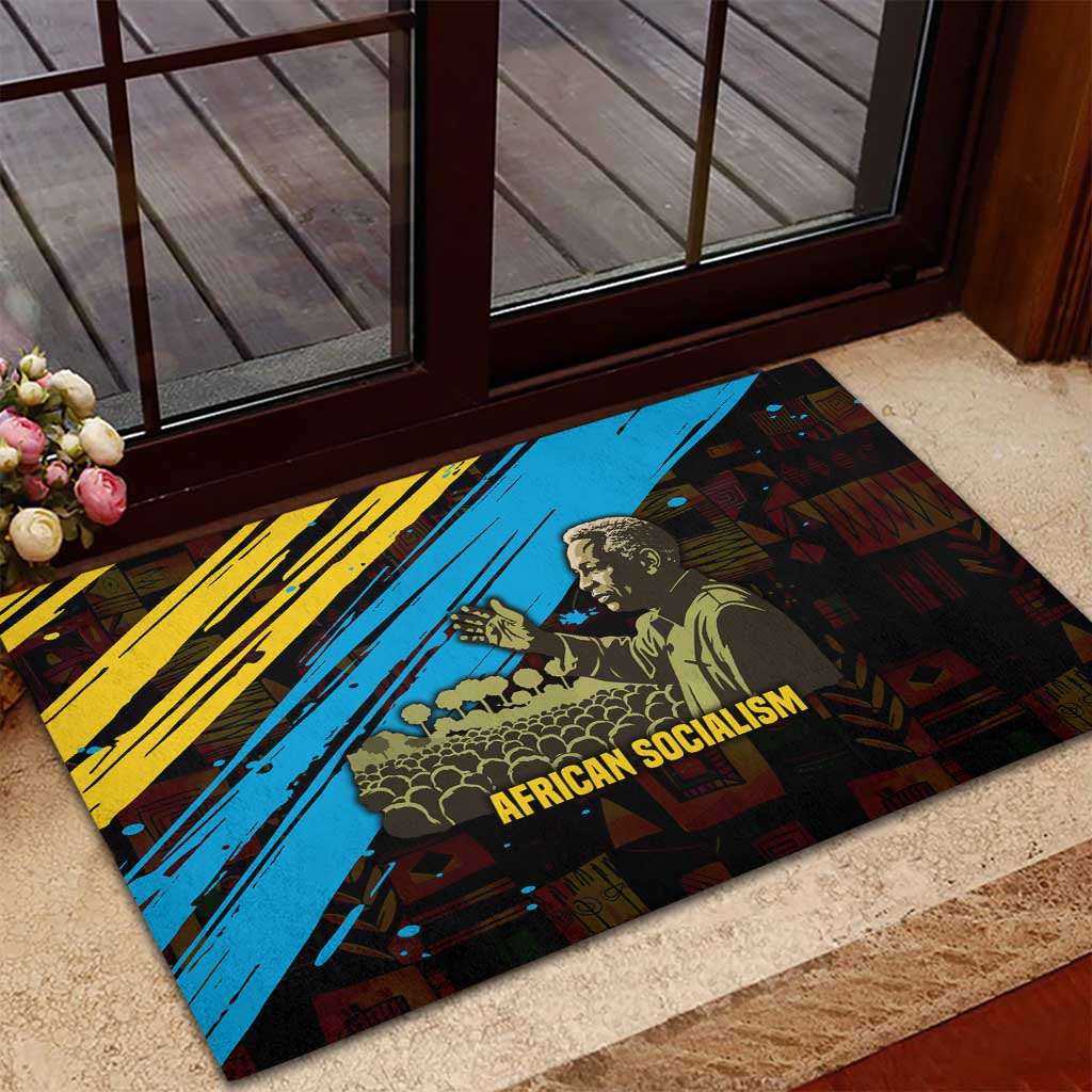 Julius Nyerere Rubber Doormat Ujamaa African Socialism Text and Bold Striped Pattern - African Pride