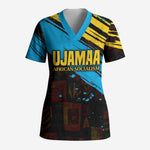 Julius Nyerere Scrub Top Ujamaa African Socialism Text and Bold Striped Pattern - African Pride