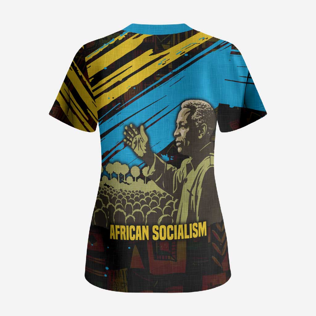 Julius Nyerere Scrub Top Ujamaa African Socialism Text and Bold Striped Pattern - African Pride
