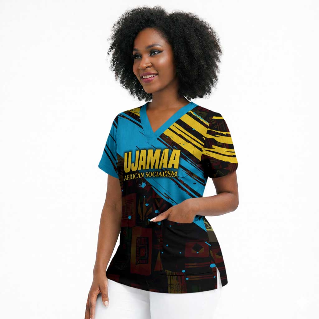 Julius Nyerere Scrub Top Ujamaa African Socialism Text and Bold Striped Pattern - African Pride