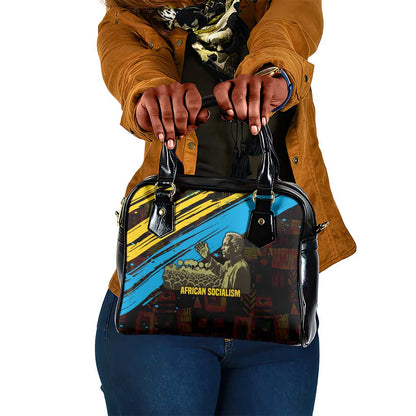 Julius Nyerere Shoulder Handbag Ujamaa African Socialism Text and Bold Striped Pattern - African Pride