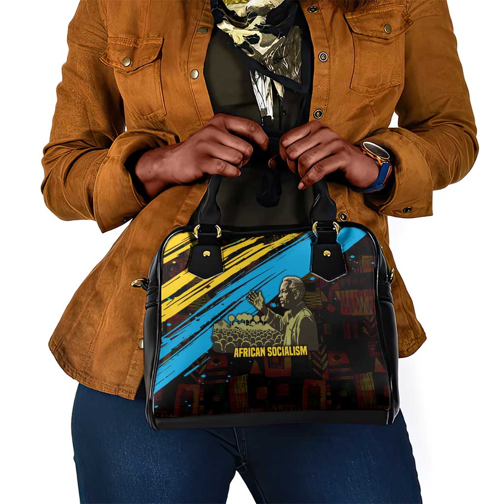 Julius Nyerere Shoulder Handbag Ujamaa African Socialism Text and Bold Striped Pattern - African Pride