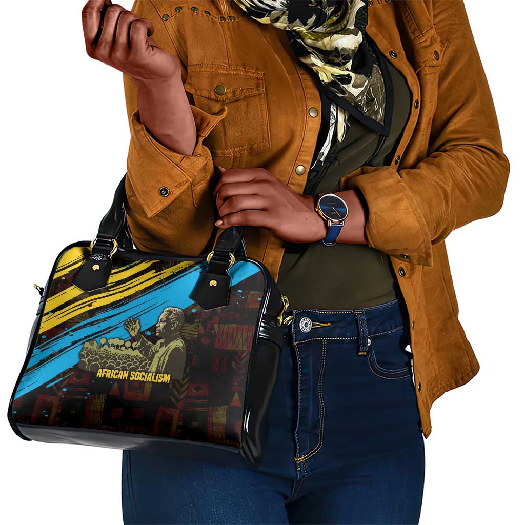 Julius Nyerere Shoulder Handbag Ujamaa African Socialism Text and Bold Striped Pattern - African Pride