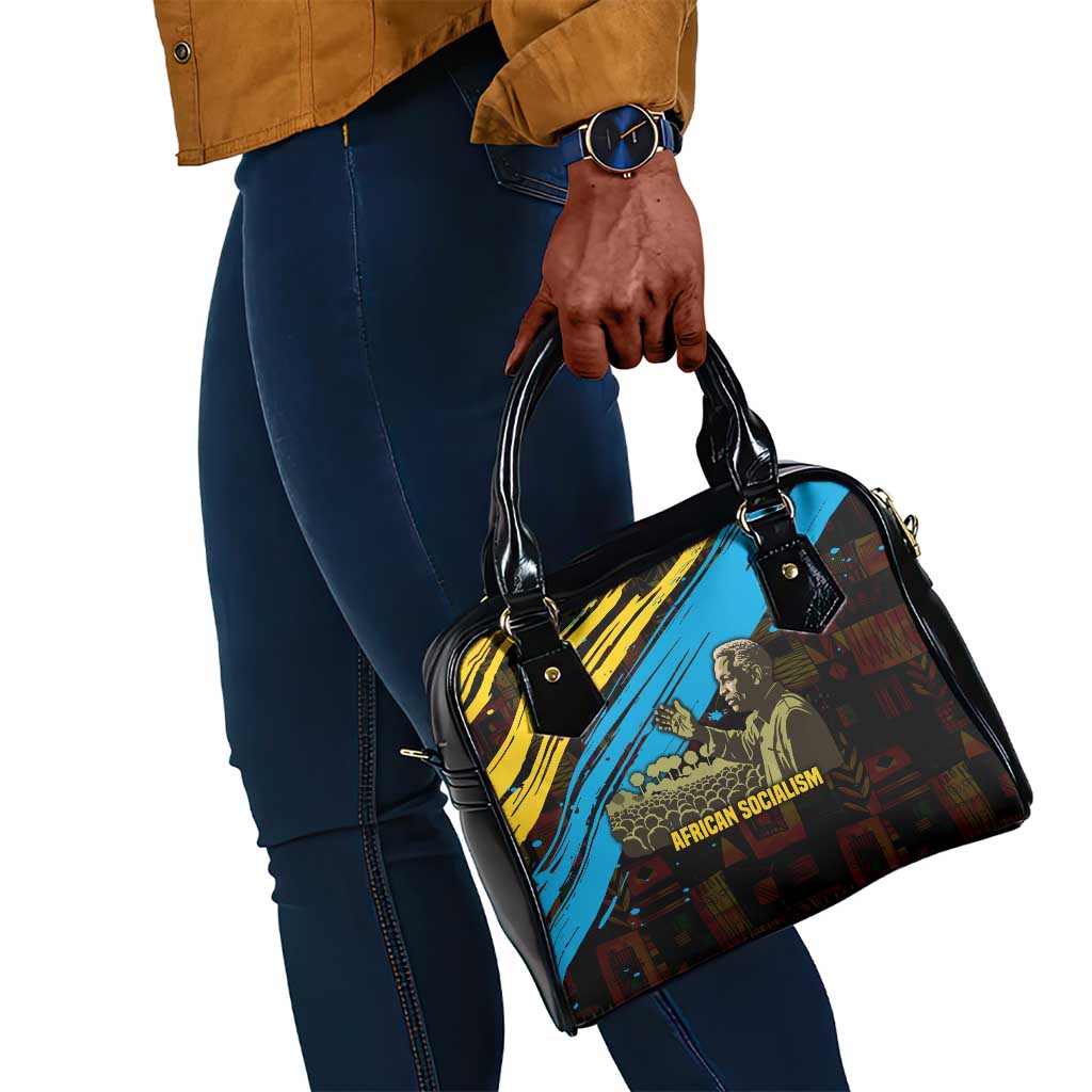 Julius Nyerere Shoulder Handbag Ujamaa African Socialism Text and Bold Striped Pattern - African Pride