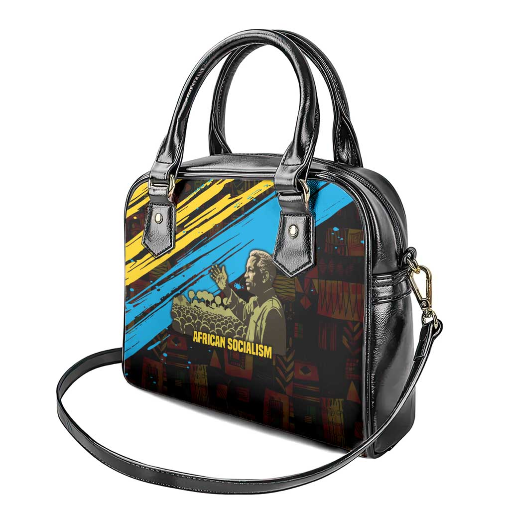 Julius Nyerere Shoulder Handbag Ujamaa African Socialism Text and Bold Striped Pattern - African Pride