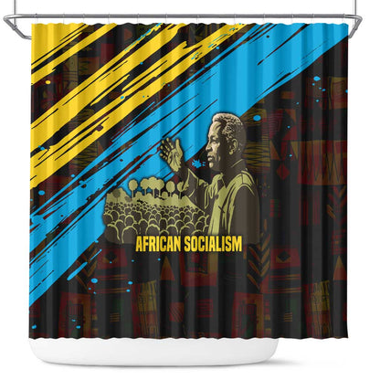 Julius Nyerere Shower Curtain Ujamaa African Socialism Text and Bold Striped Pattern - African Pride