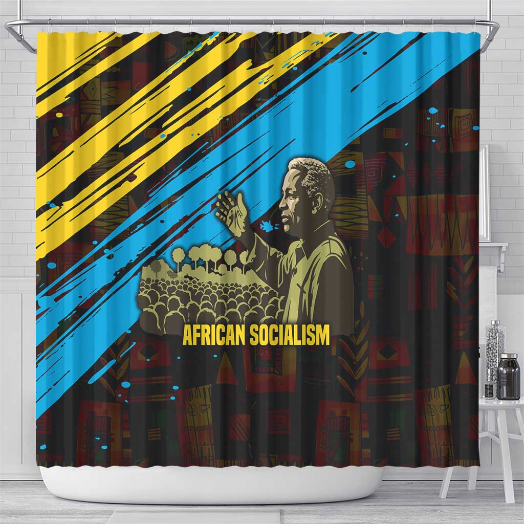 Julius Nyerere Shower Curtain Ujamaa African Socialism Text and Bold Striped Pattern - African Pride