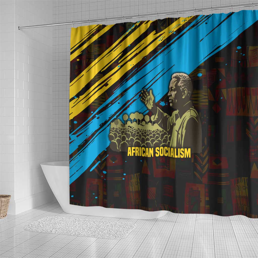 Julius Nyerere Shower Curtain Ujamaa African Socialism Text and Bold Striped Pattern - African Pride