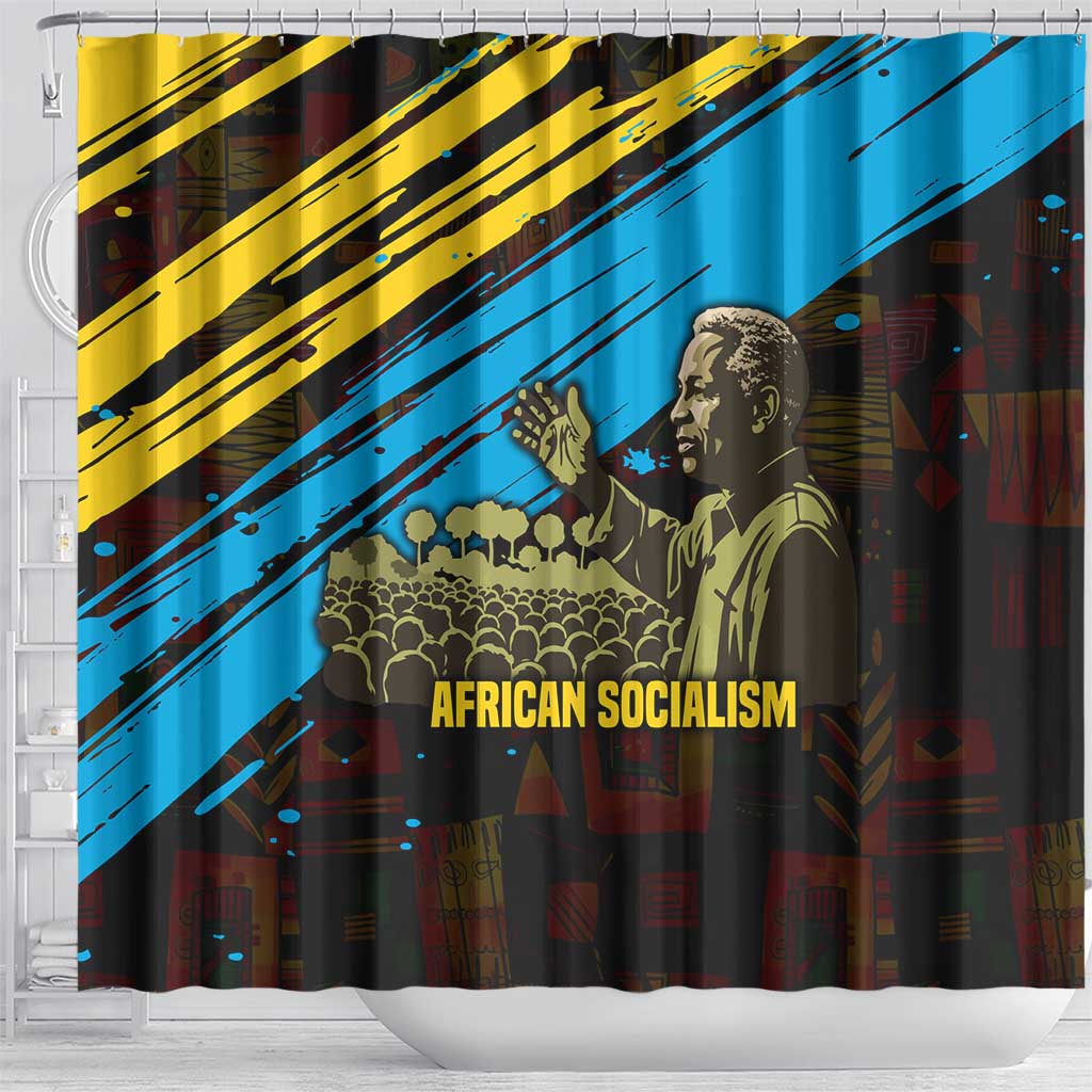 Julius Nyerere Shower Curtain Ujamaa African Socialism Text and Bold Striped Pattern - African Pride