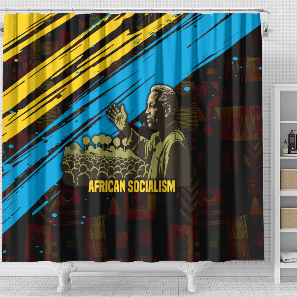 Julius Nyerere Shower Curtain Ujamaa African Socialism Text and Bold Striped Pattern - African Pride