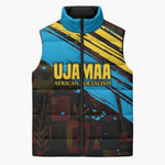 Julius Nyerere Sleeveless Puffer Jacket Ujamaa African Socialism Text and Bold Striped Pattern - African Pride