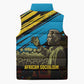 Julius Nyerere Sleeveless Puffer Jacket Ujamaa African Socialism Text and Bold Striped Pattern - African Pride