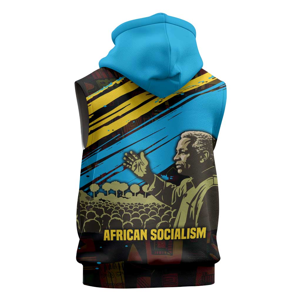 Julius Nyerere Sleeveless Zip Hoodie Ujamaa African Socialism Text and Bold Striped Pattern - African Pride