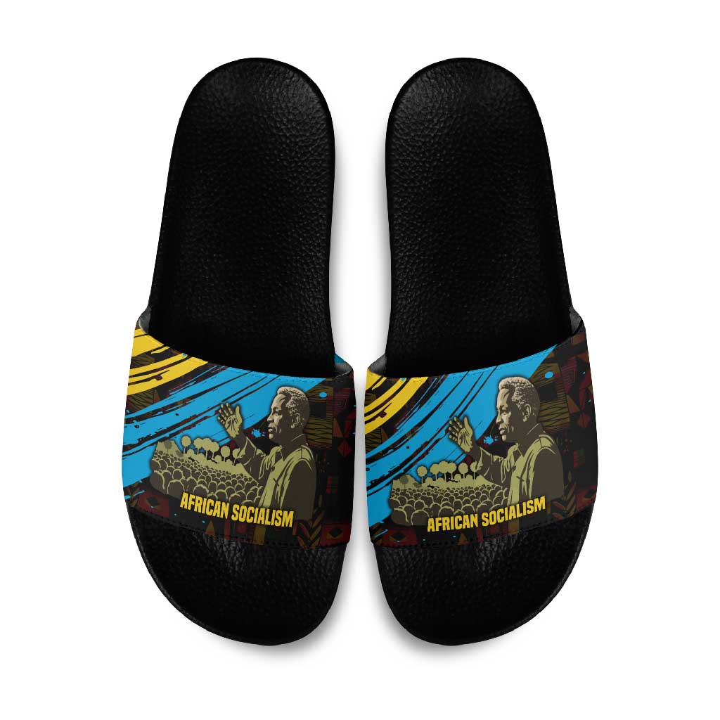 Julius Nyerere Slide Sandals Ujamaa African Socialism Text and Bold Striped Pattern - African Pride
