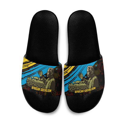 Julius Nyerere Slide Sandals Ujamaa African Socialism Text and Bold Striped Pattern - African Pride