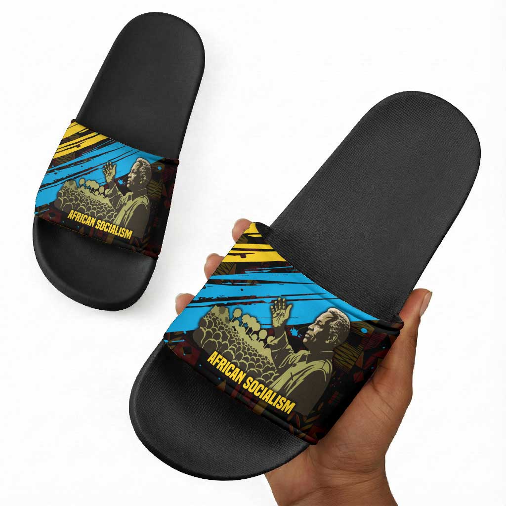Julius Nyerere Slide Sandals Ujamaa African Socialism Text and Bold Striped Pattern - African Pride