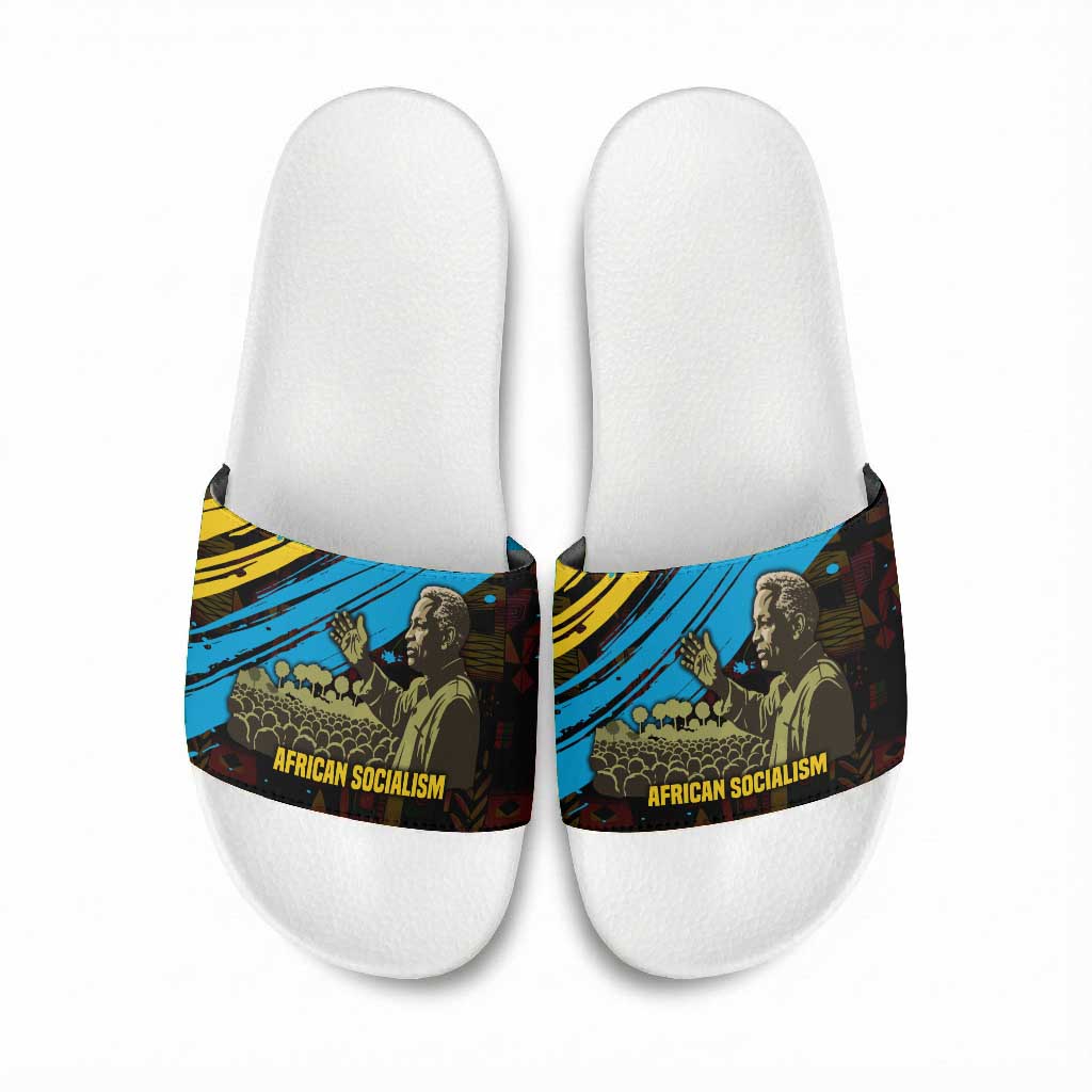 Julius Nyerere Slide Sandals Ujamaa African Socialism Text and Bold Striped Pattern - African Pride