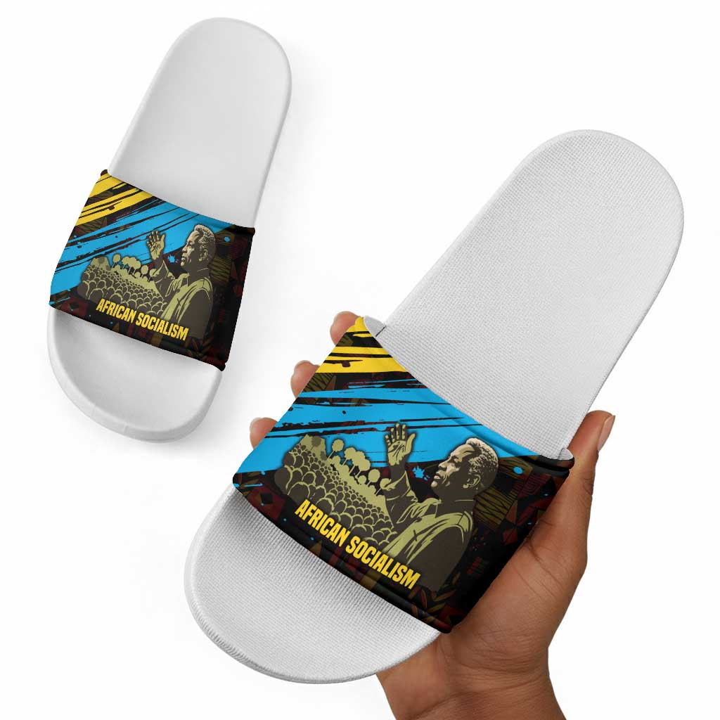 Julius Nyerere Slide Sandals Ujamaa African Socialism Text and Bold Striped Pattern - African Pride