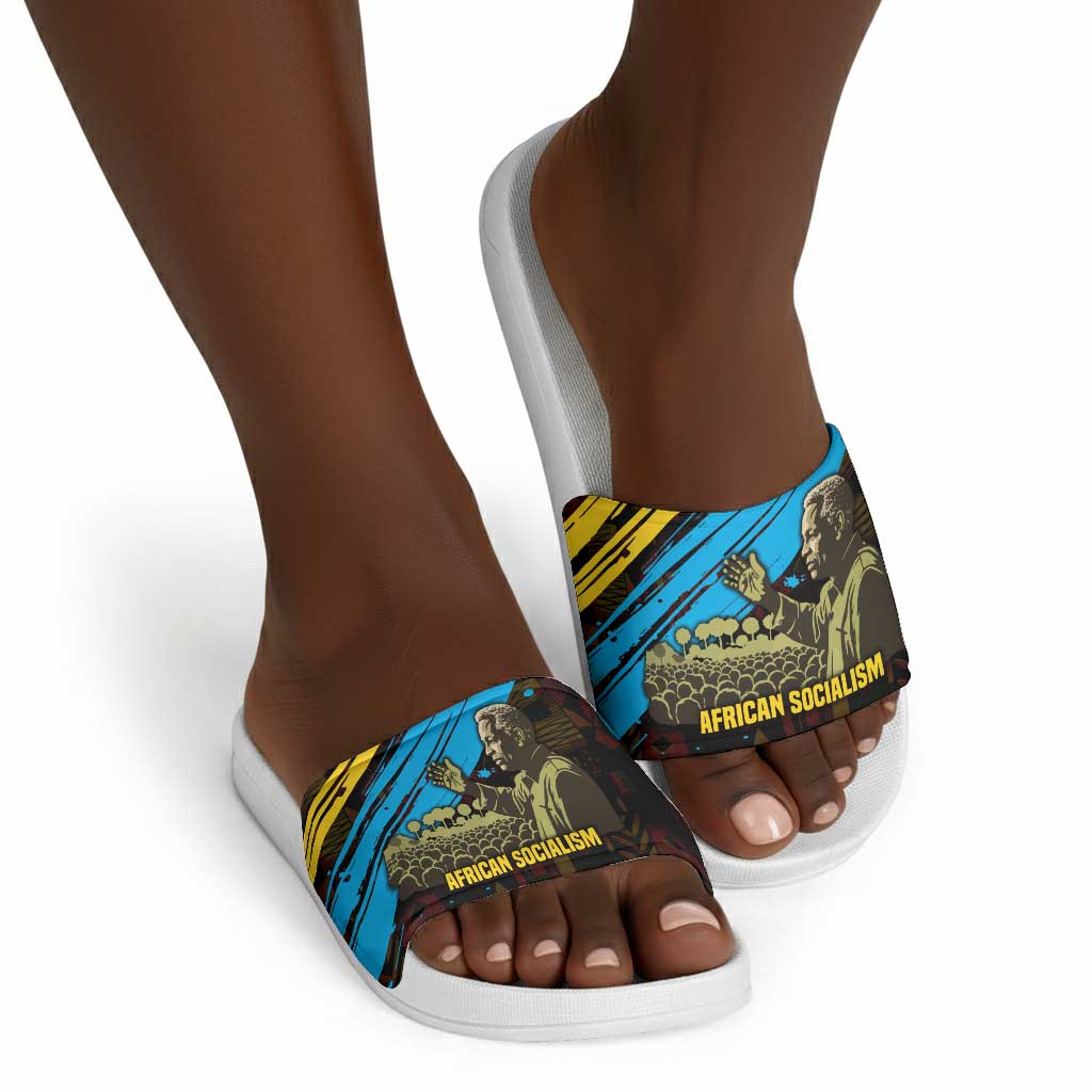 Julius Nyerere Slide Sandals Ujamaa African Socialism Text and Bold Striped Pattern - African Pride