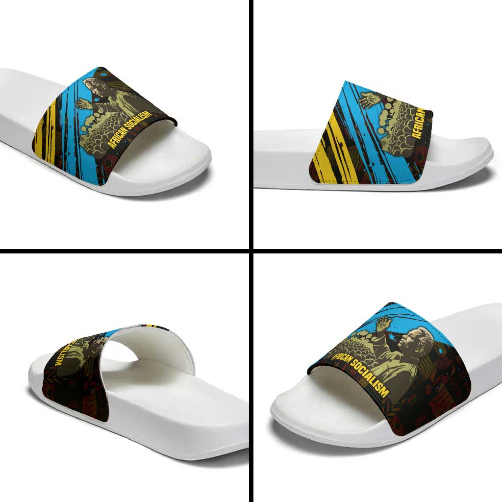 Julius Nyerere Slide Sandals Ujamaa African Socialism Text and Bold Striped Pattern - African Pride