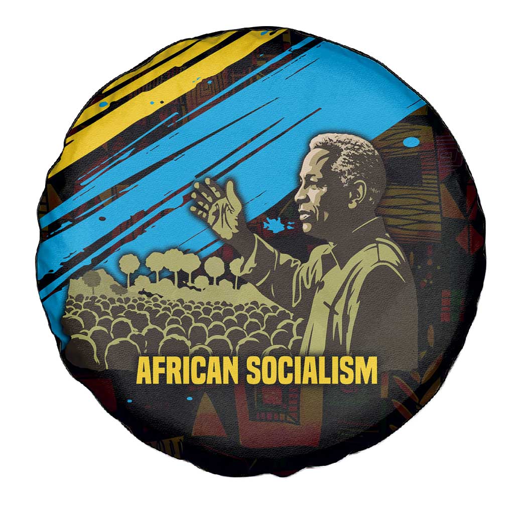 Julius Nyerere Spare Tire Cover Ujamaa African Socialism Text and Bold Striped Pattern - African Pride